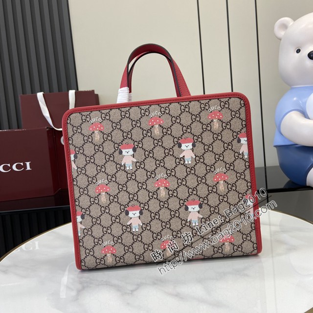 Gucci專櫃古馳2025早春兒童系列最新款動物印花手提托特包 jh2900型號：605614